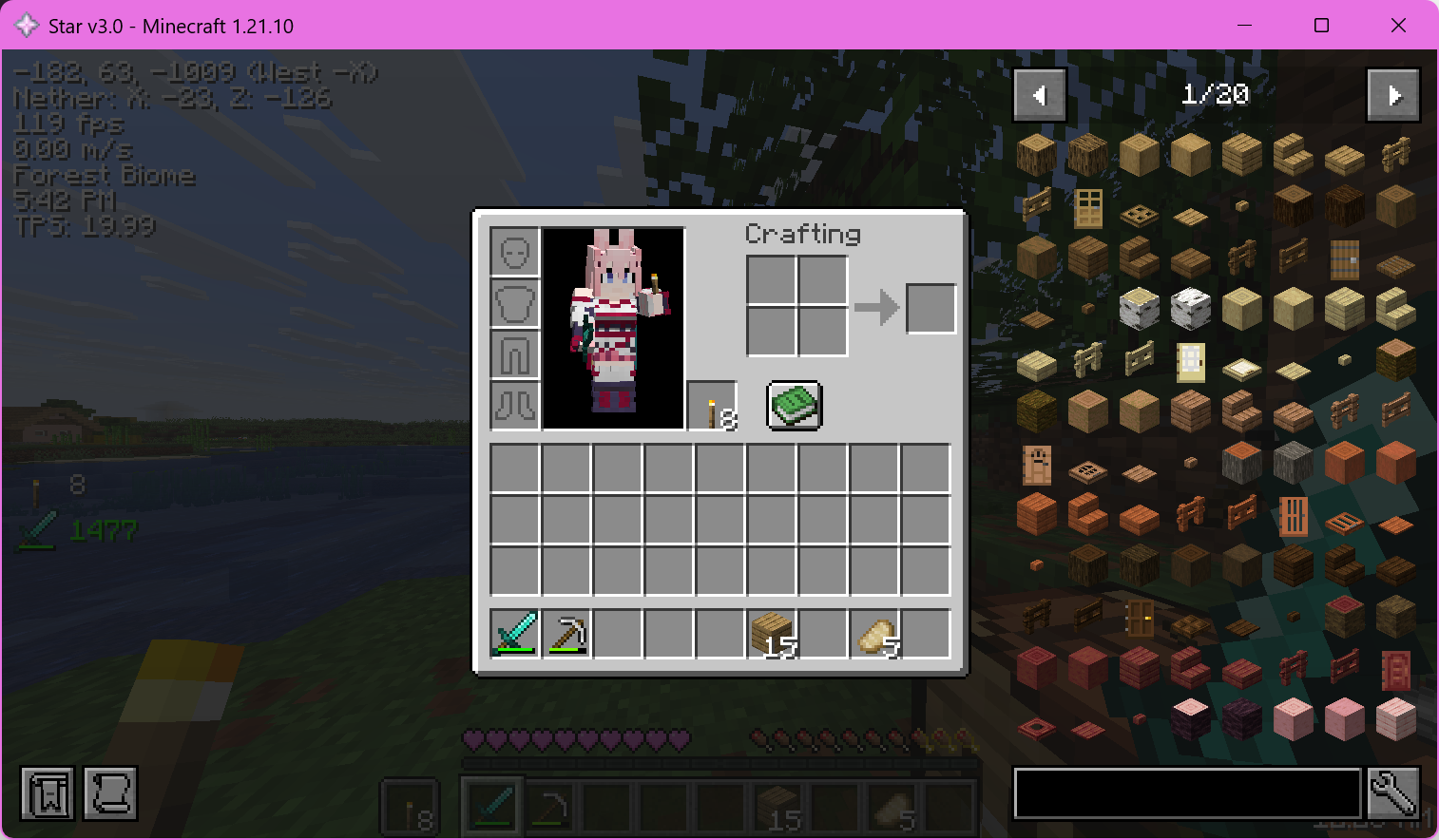 A screenshot of the inventory screen in Star, showing JustEnoughItems for easy item searching